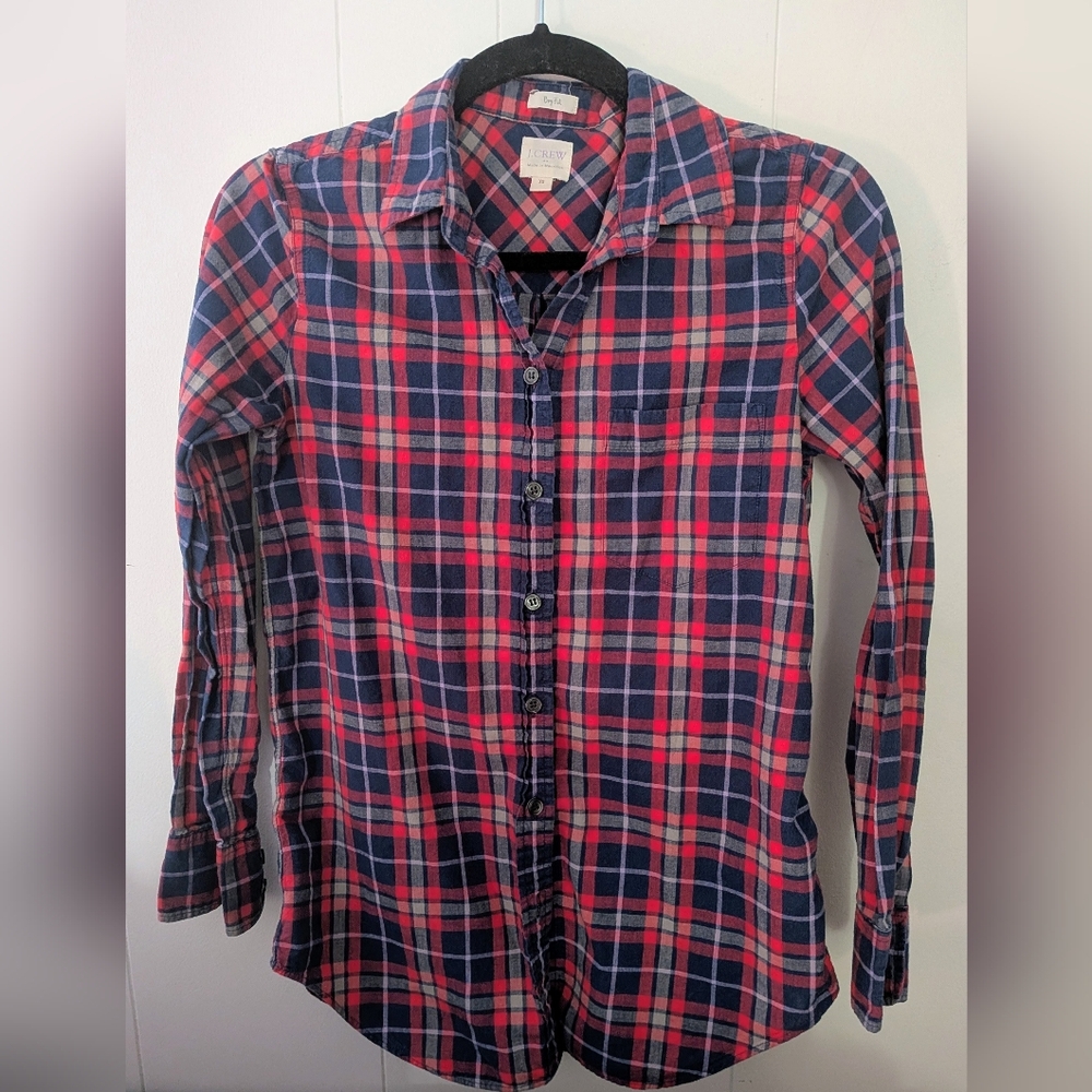 J. Crew Vibrant Red and Navy Plaid Shirt
